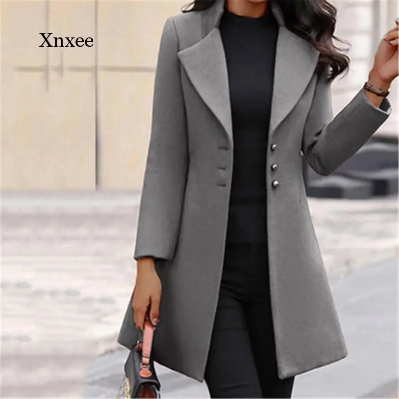 Autumn and Winter Women's Fashion Long-Sleeved Coat Lapel Solid Color Long Jacket Jacket Korean Version of The New Long Cardigan