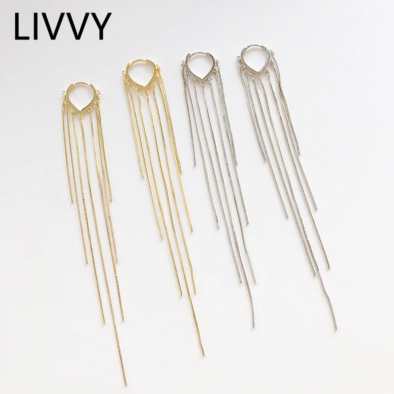 LIVVY أقراط متدلية طويلة متعددة الطبقات باللون الفضي للنساء هدية مجوهرات زفاف أنيقة ورائعة