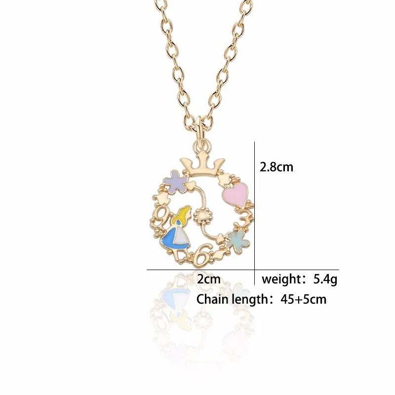 Roman Alice In Wonderland Figure Pendant Necklace For Women Kawaii Love Heart Christmas Geometric Party Jewelry Accessories Gift