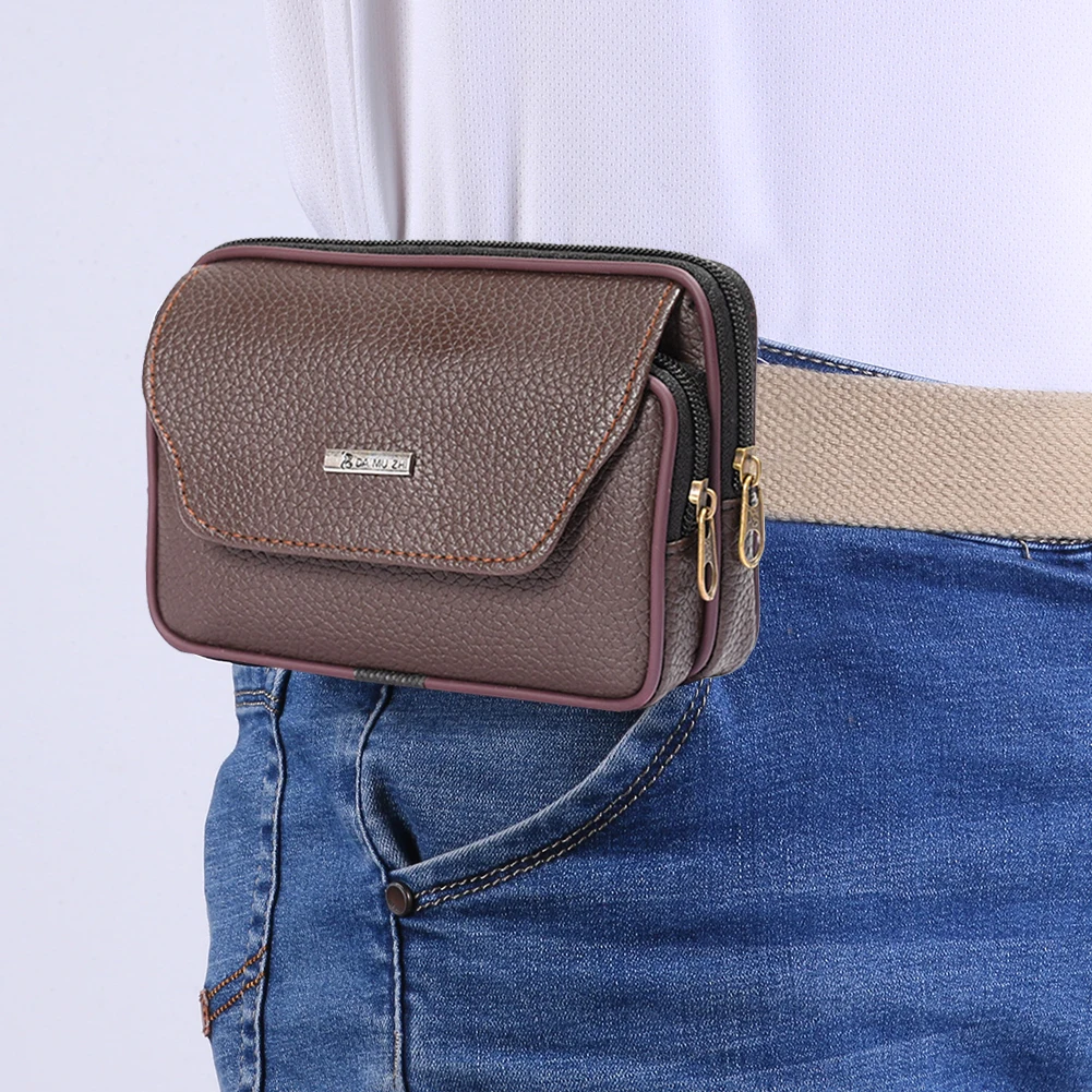 PU Leather Men Small Waist Bag Solid Color Bum Belt Pack Casual Fanny Business Waist Bag Men Travel Sports Belt Bum Phone Pouch