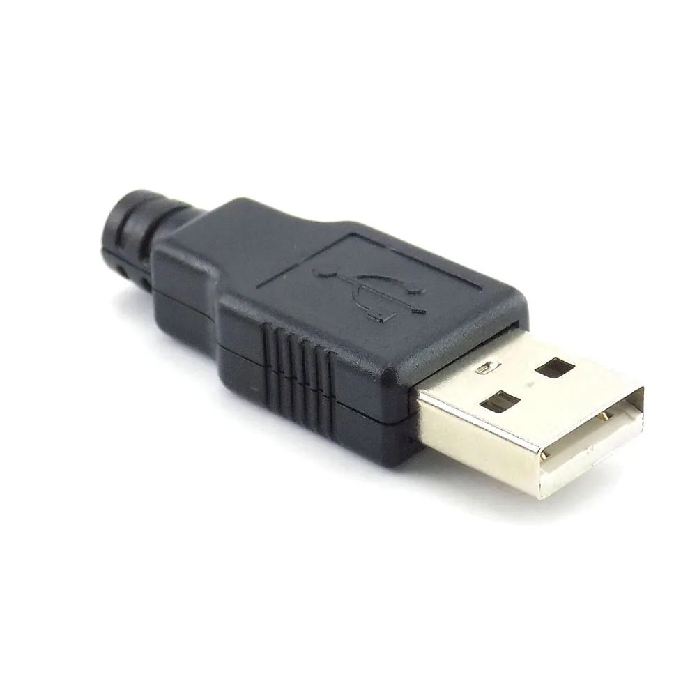 Conectores USB tipo A macho, enchufe de 4 pines con cubierta de plástico negro, soldadura 2,0, conector USB DIY 5V 1.5A-2A, 10 Uds.