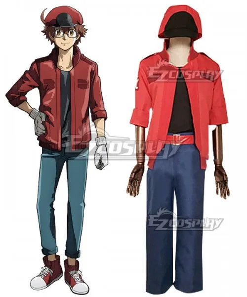 

Cells At Work Code Red Cell Outfits Full Set Halloween Suit Adult Party Clothings Festival Carnival Set Cosplay Costume E001
