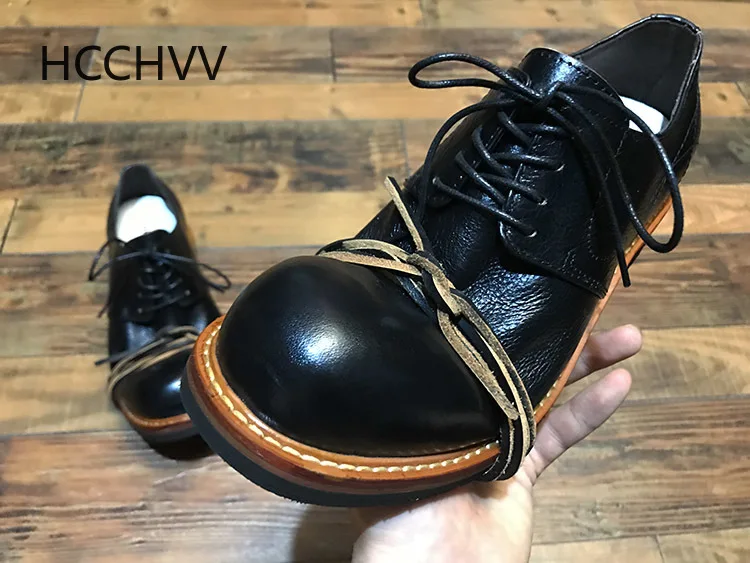 Youth wild England wind low to help black leather round head retro casual tooling Derby shoes men and women tide summer