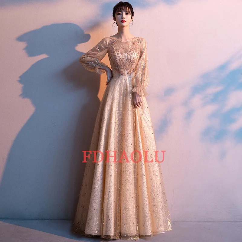 Robe de soiree personalizzato Elegante CRISTALLO Abiti da sera personalizzati Manica lunga Vestido de festa Abito da ballo per feste Abito formale