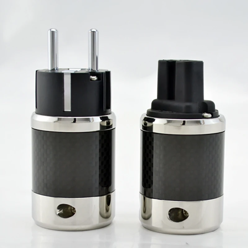 Paar rhodinierte Hi-End-Wechselstromkabel aus Kohlefaser, IEC-Buchse, Hifi, 2-polig, EU-EUR, Schuko-Netzsteckdose