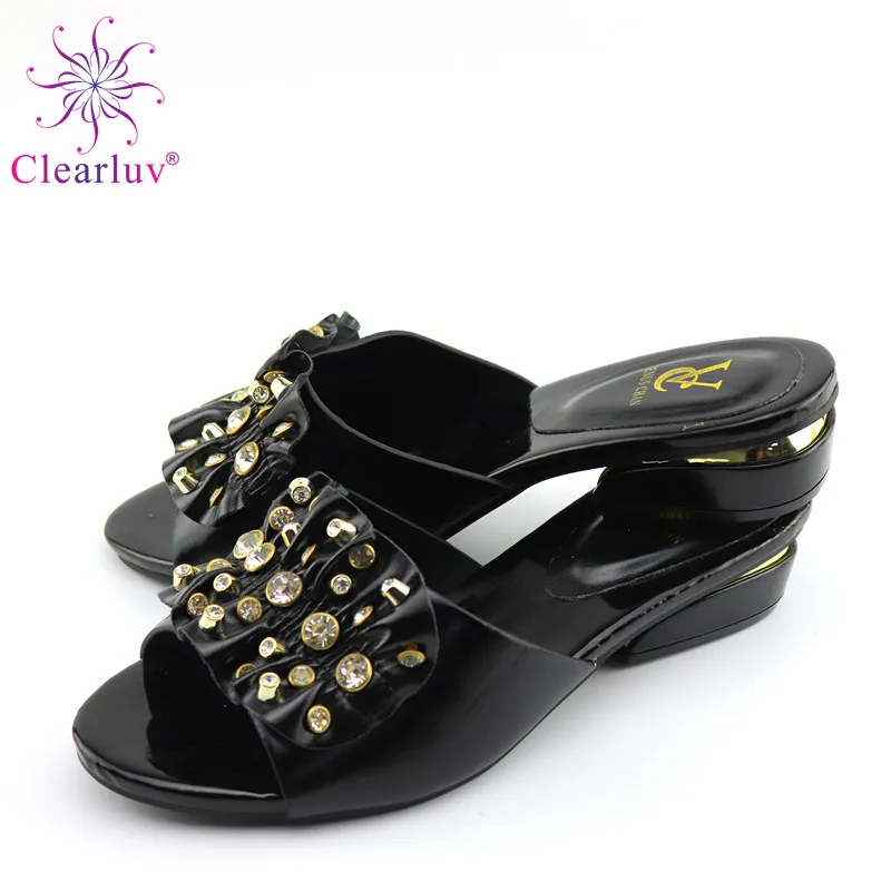 Newest African Women Shoes without bag set wedding with stripes Italian shoes possible matching bag ladies party shoes black