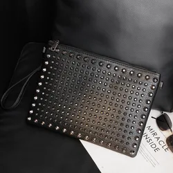 Pochette à rivets de grande capacité pour hommes, sac à main d'affaires, sac à main de luxe, portefeuille long, sac à main enveloppe, mode, nouveau, 2021