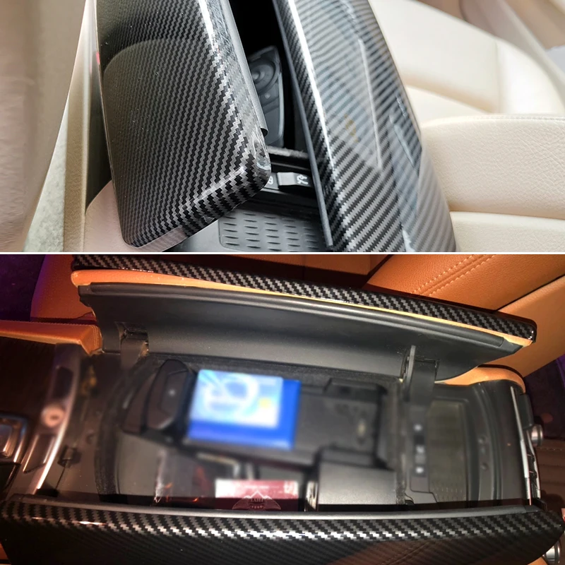 For BMW 7 Series F01 F02 2009 2010 2011 2012 2013 2014 2015 Car Center Control Armrest Box Cover Carbon Fiber Texture Trim