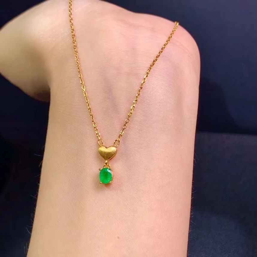 KJJEAXCMY fine jewelry 925 Sterling Silver inlaid natural emerald popular girl new Pendant Necklace support test hot selling