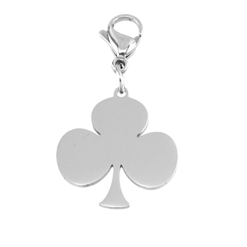 Poker Clasp Charm Playing Cards Clubs  Hearts Spades Tags Pendants for men women mirror polished stainless steel Pendants