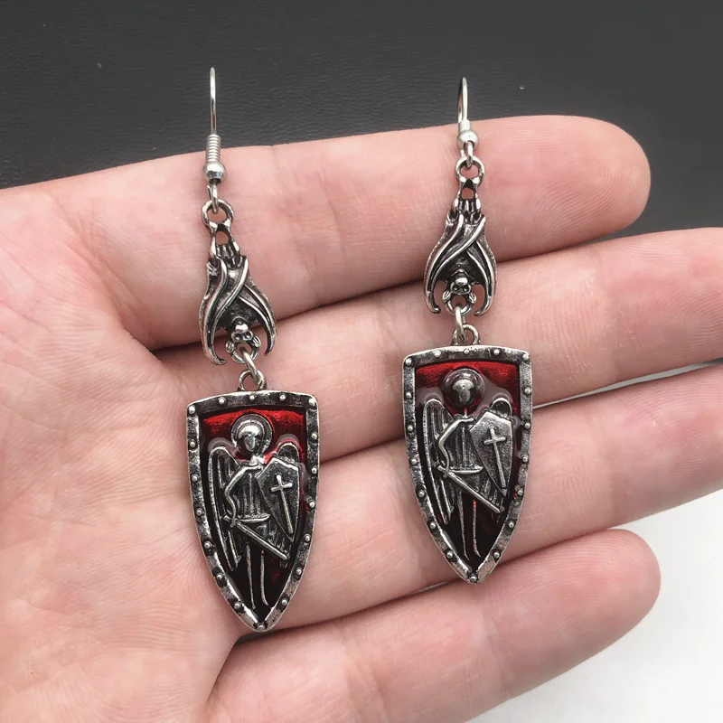 Gothic Earring for Women Punk  Knight Shield Bat Skull Cross Halloween Earring Cool Jewelry New