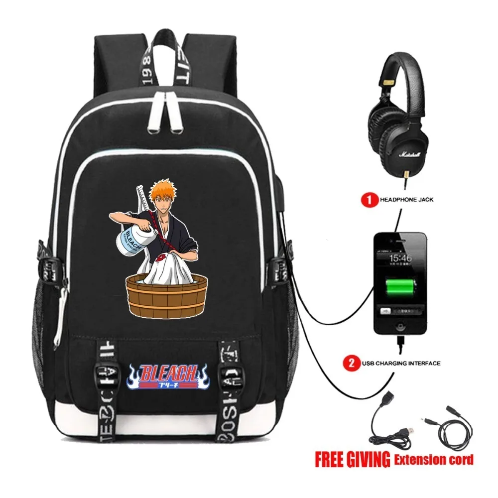 USB charging multifunction Rucksack anime Bleach Backpack Schoolbag Bookbag College Bag men women Travelbag 5 style