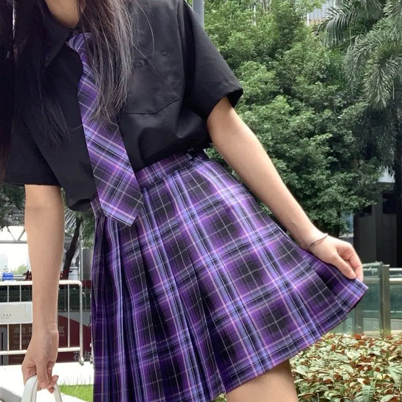 Feminino jk uniforme plissado xadrez saia define menina de cintura alta mini saias sexy japonês escola harajuku cosplay anime marinheiro ternos