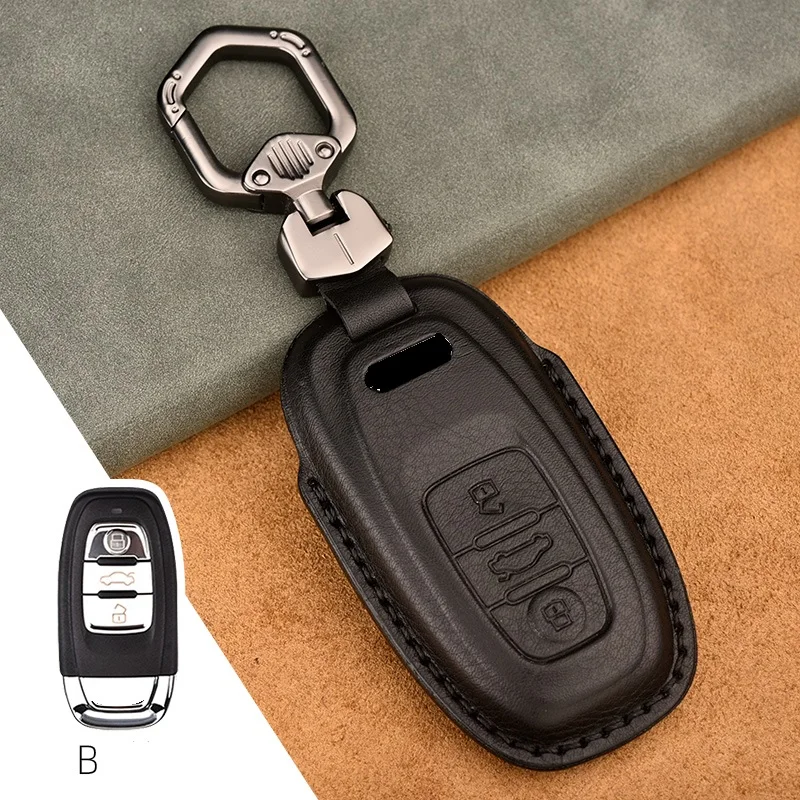 1Pcs Genuine Leather Car Remote Key Cover Case For Audi A1 A3 A4 A5 A6 A7 A8 Quattro Q3 Q5 Q7 2009 2010 2011 2012 2013 2014 2015 image 4