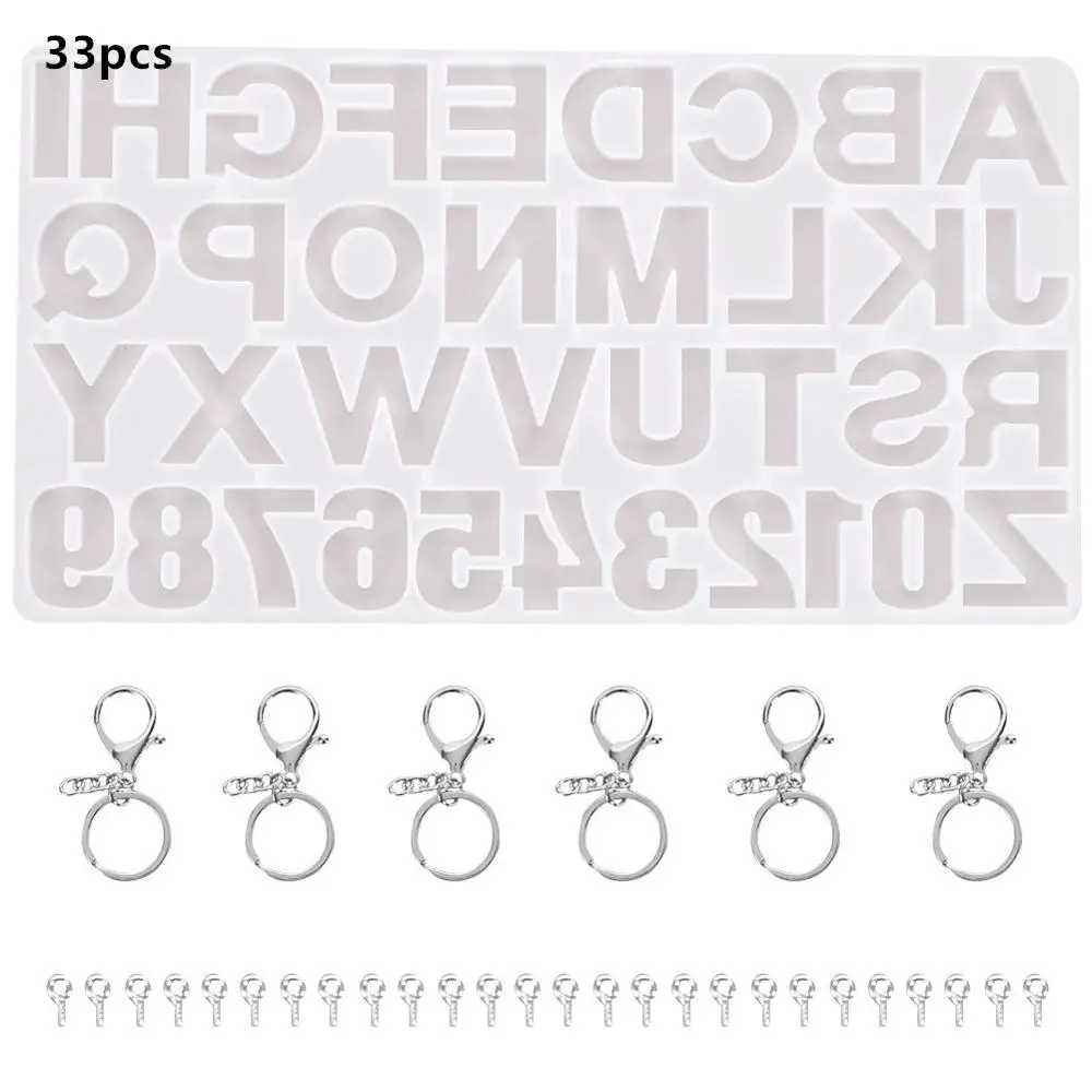 

1 set 33pcs Silicone mold set DIY 26 letter Digital Mould with Key ring Screw pin for Resin Jewelry Making