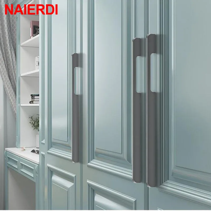 NAIERDI Gold Black Long Furniture Handle Kitchen Handle Cabinet Knobs and Handles Aluminium Alloy Wardrobe Door Pull Hardware