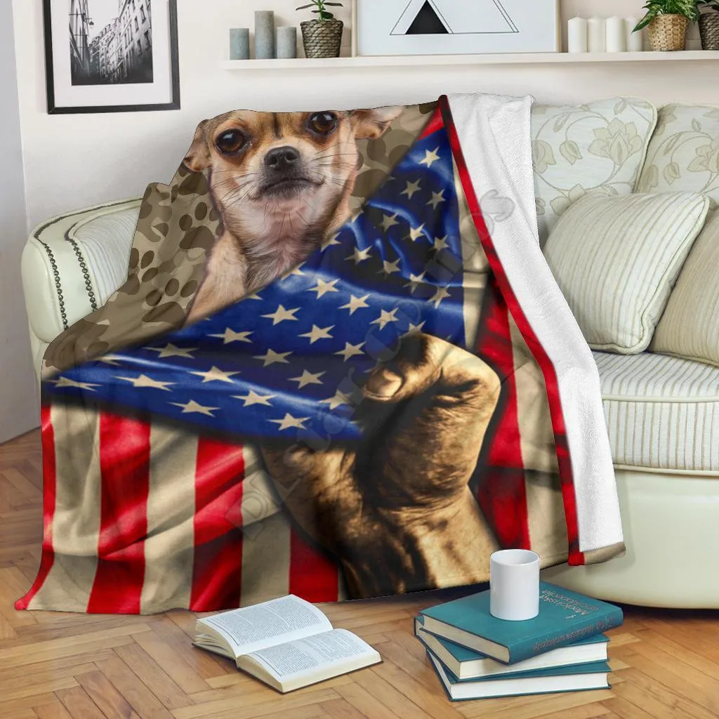 Chihuahua fleece blanket mixed american flag funny wearwanta printed Wearable Blanket Adults For Kids Warm Sherpa Blanket