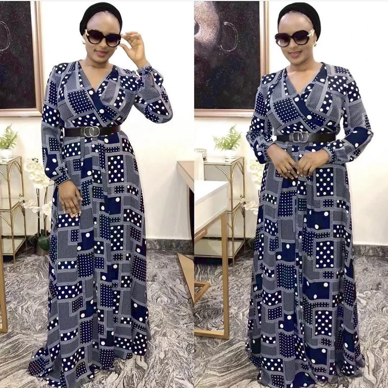 African Dresses For Women Long Sleeve Evening Print Chiffon Gowns Loose Muslim Fashion Abaya 2021 New Party Ankara Attire