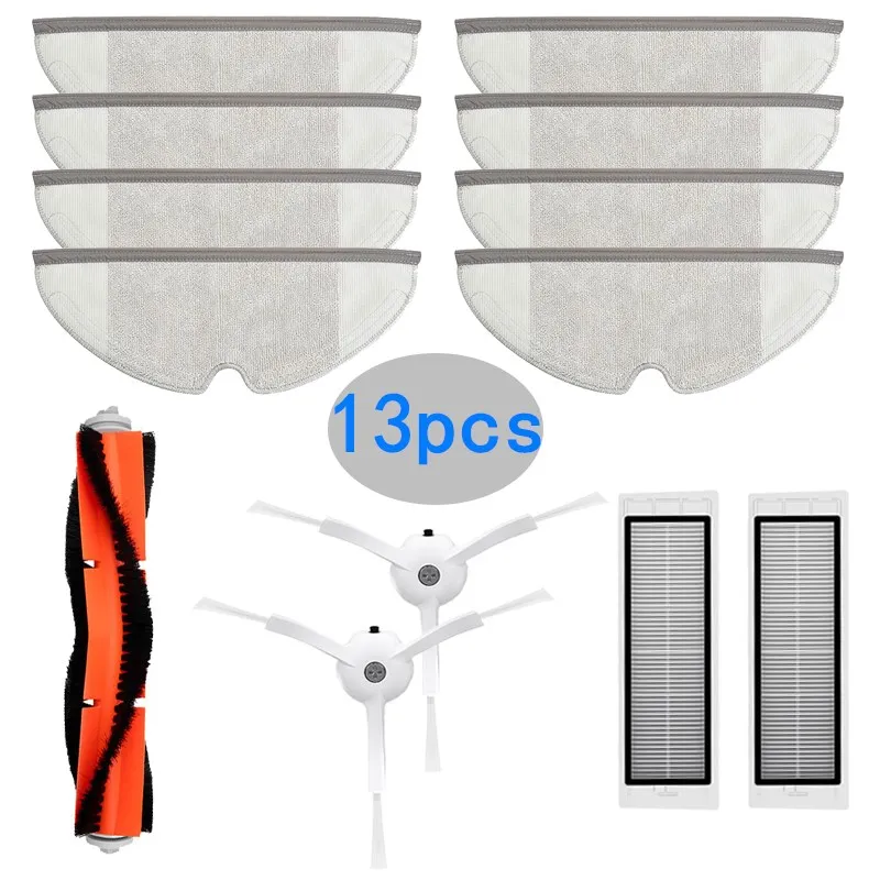 1 rolo principal + 2 escovas laterais + 2 filtros hepa + 8 pano mop para xiaomi roborock s5 s6 s5max s6maxv s6pure s50 s60 vácuo