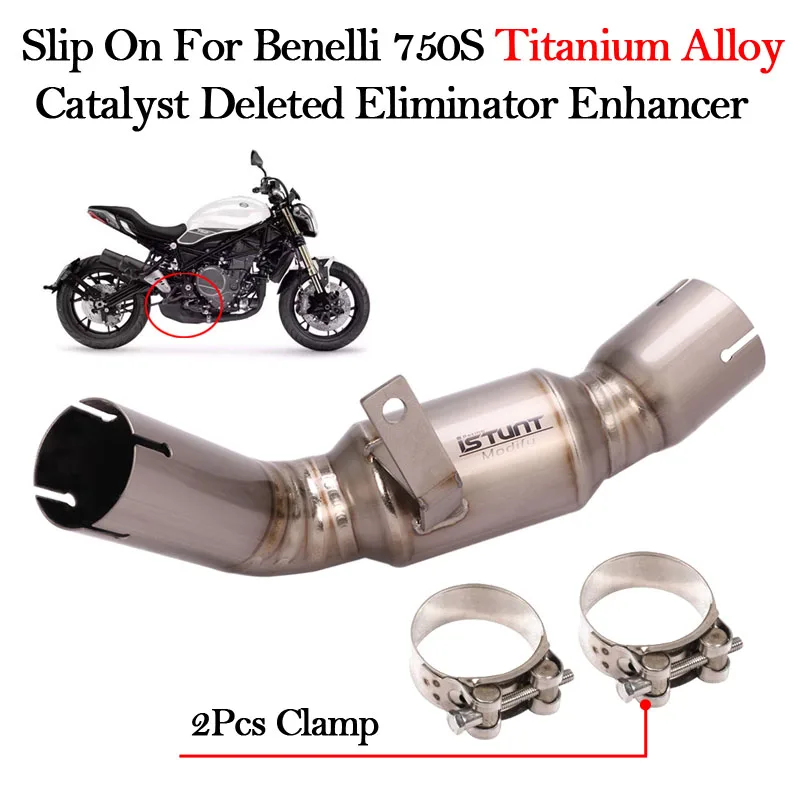 

Slip On Motorcycle Exhaust Modified Titanium Alloy Escape Muffler Middle Mid Link Pipe For Benelli 750S BJ750GS Catalyst Deleted