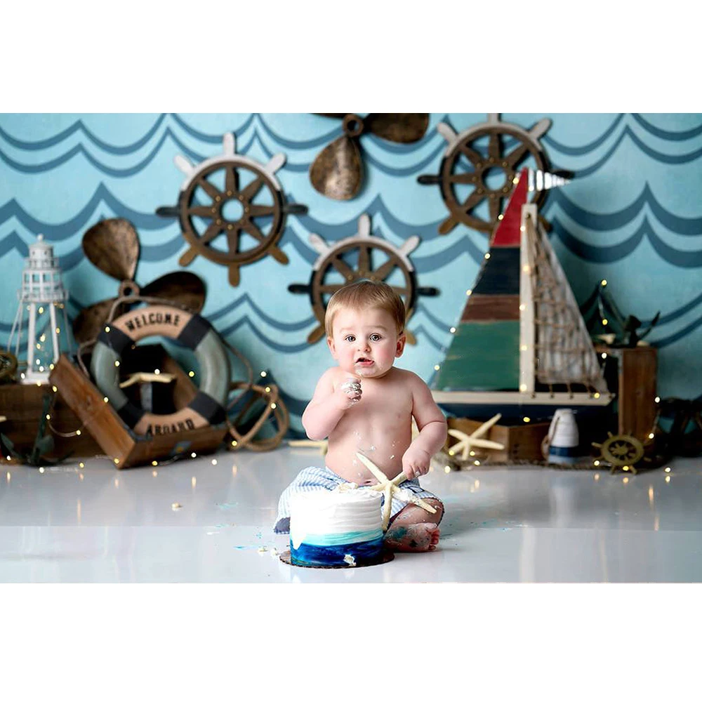 Kid Boy 1st Birthday Photography Backdrops Pirate Ship Child Newborn Backdrop Baby Artistic Sea Adventure Portrait Background