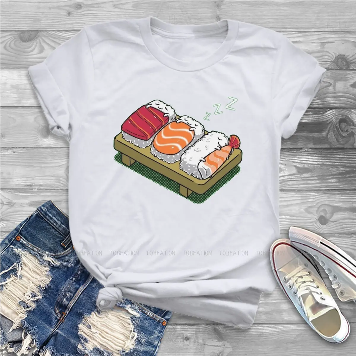 Sushi Sleep Women Tshirts SUSHI Kawaii Food Gothic Vintage Female Clothing Cotton Graphic Clothes