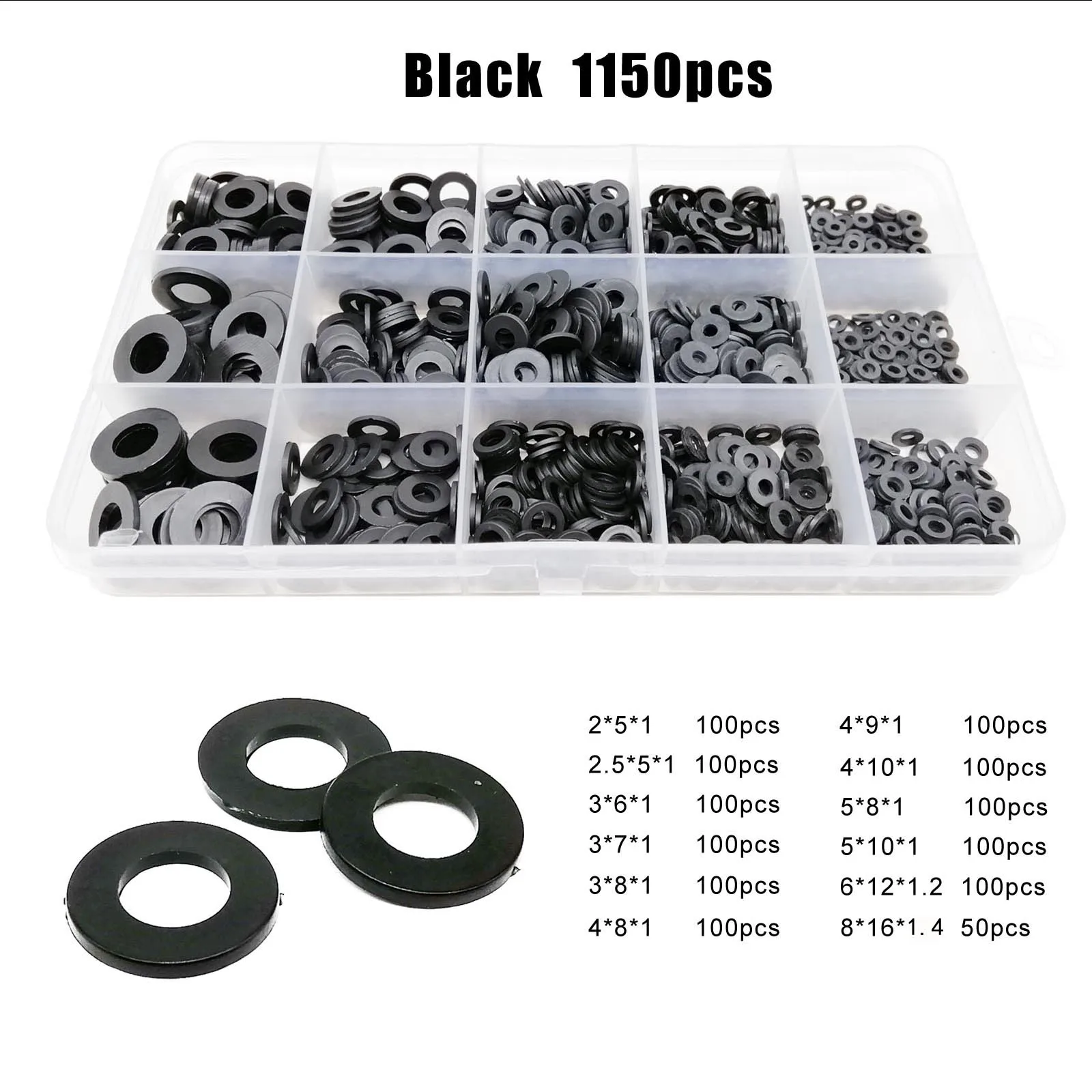 475/1150pcs M2 M2.5 M3 M4 M5 M6 M8 White Black Plastic Nylon Flat Washer Plain Spacer Insulation Gasket Ring Assortment Kit Box