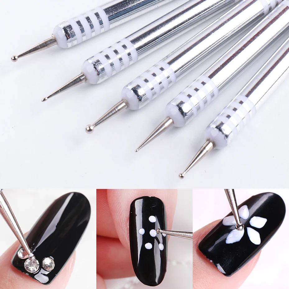 STZ 5PCS/Set Nail Art Brushes Double Head Liner Drawing Carving Dotting Pen French Tips Nail Design Manicure Painting Tools R25