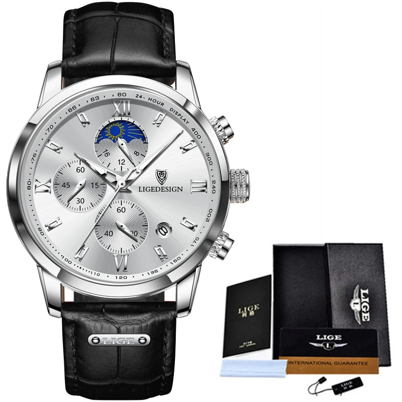 Relogio Masculino LIGE Business Herren Uhren Marke Luxus Leder Wasserdichte Sport Quarz Chronograph Militär Uhr Männer Uhr