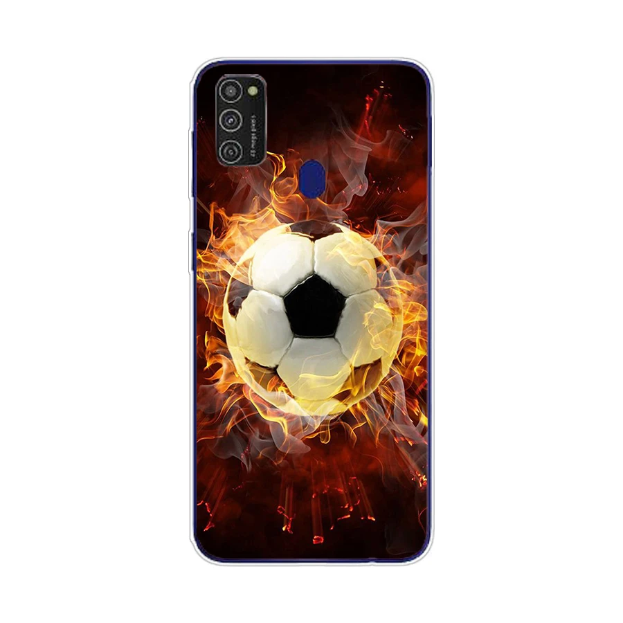 147SD   Fire Football Soccer Ball Soft Silicone Tpu Cover phone Case for Samsung Galaxy M11 M21 A20 A20E A20S S10 S20 Plus