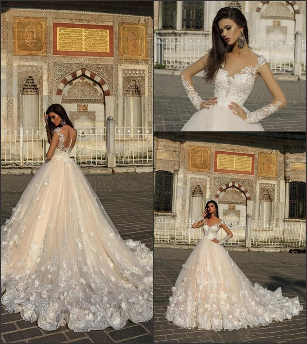 2022 lindo vestidos de casamento sheer manga longa tribunal laço do vintage trem verão jardim vestido novia tampado manga nupcial gow