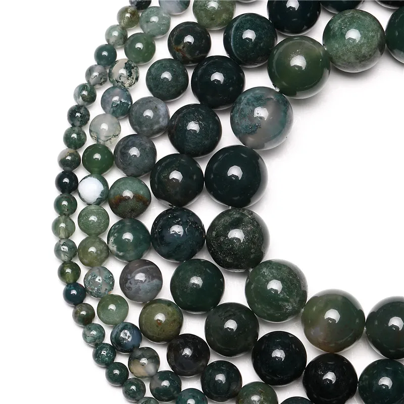 Wholesale Natural Semi-Precious Stone Moss Agates Round Loose Beads 15\'\' Strand 4 6 8 10 12 MM For Jewelry Making DIY Bracelets