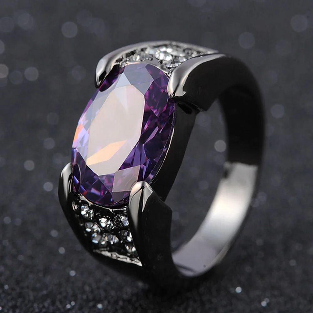 Ofertas Popular Zircon Inlaid Black Ring Cross Border Rings For Men Red Purple Crystal Rings Wholesale Jewelry Anniversary