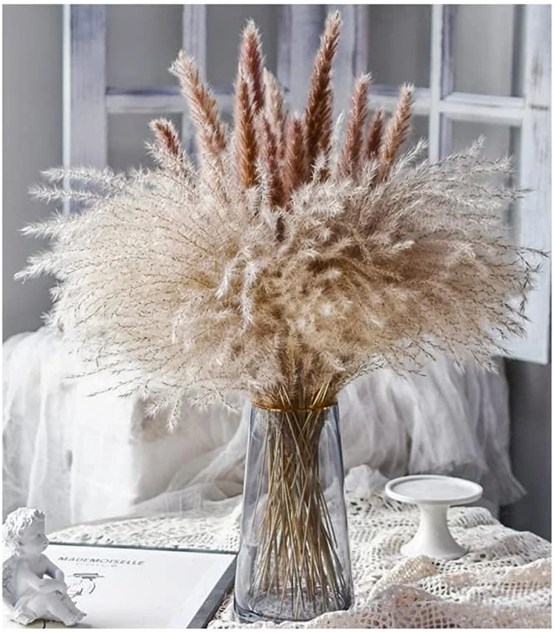 15pcs-45CM Natural Dried Small Pampas Rabbit Tail Grass Wedding Home Easter Decorations,Reed Wedding Flower Bunch Natural Plants