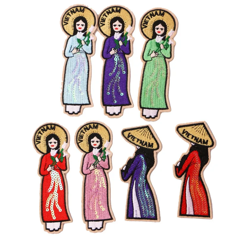 

1pcs Sequin women's icon Embroidered Iron patch dress DIY stripe dress sticker custom Badge