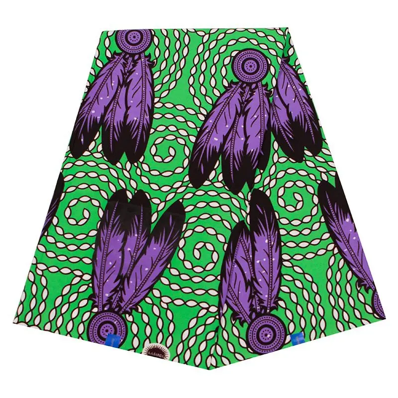 2019 nuovi arrivi moda tessuto africano 100% cotone viola piuma stampa tessuto verde africano vero Ankara