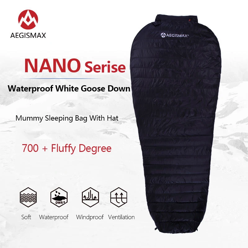 AEGISMAX NANO Goose Down Sleeping Bag 41℉~50℉Camping Ultralight 700FP Super Soft Mummy Splicing Type Outdoor Warm Sleeping Bags