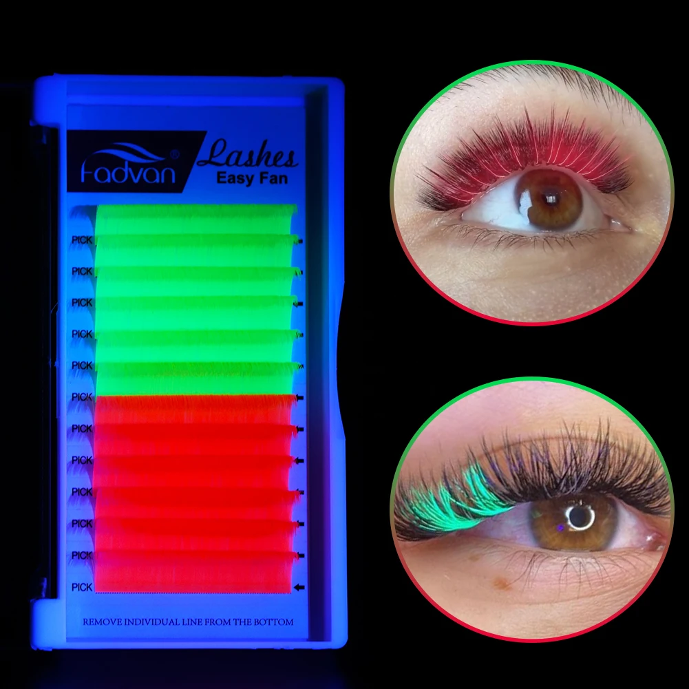 FADVAN Glowing Easy Fan Eyelash Extensions Fluorescent Lashes Luminous Auto Fanning Pink Green for NightClub Party Glow in Dark