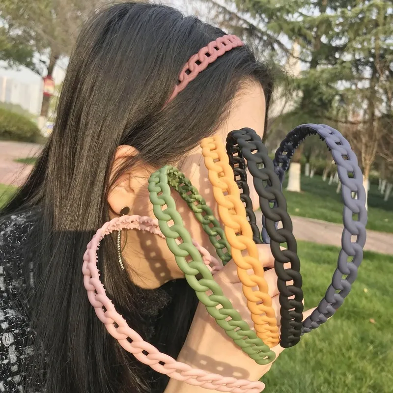 Vintage Headbands for Hair Woman Hair Band Simple Candy Color Chain Bezel for Hair Hair Hoop Headband Bezel Hair Accessories