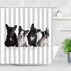 Cute Dog Shower Curtains Black Funny Animals French Bulldog Pattern 3D Print White Home Bathroom Decor Hooks Bath Curtain Sets