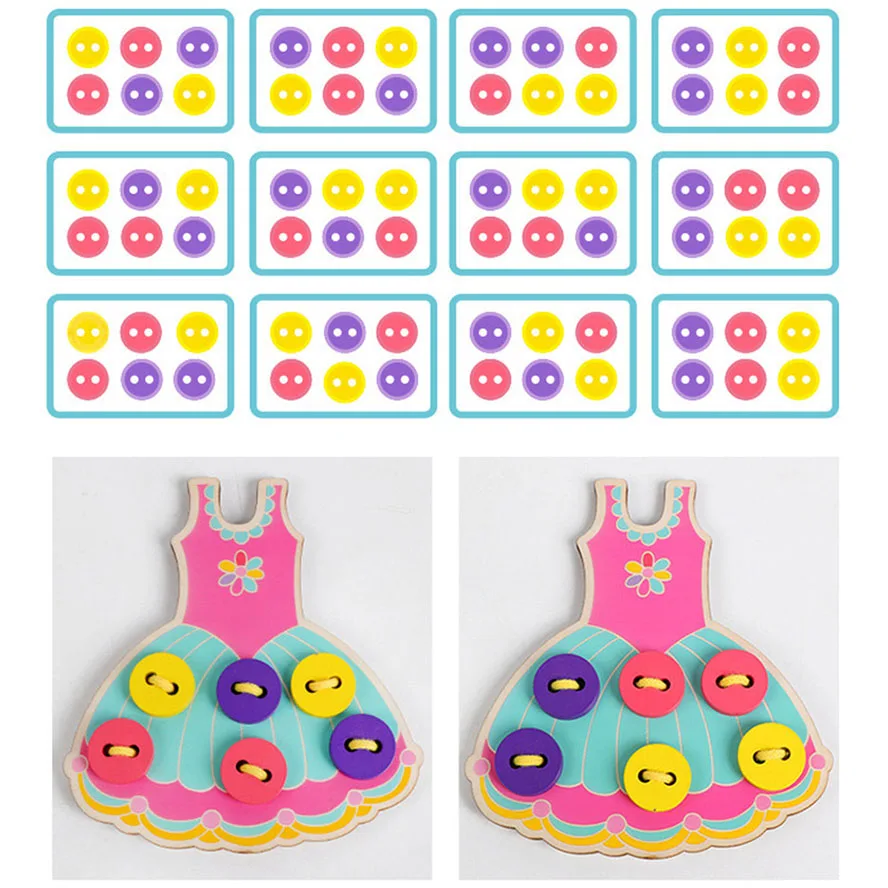 Wooden Montessori DIY Handmade Wear Stitching Button Beads Lacing Threading Board Toys for Girls Kids Early Learning Materials