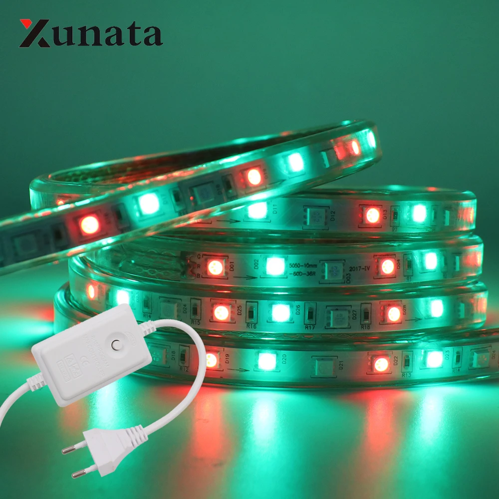 

220V 5050 RGB Led Strip 60Leds/m Horse Race Waterproof Flexible Tape LED Light With EU Switch