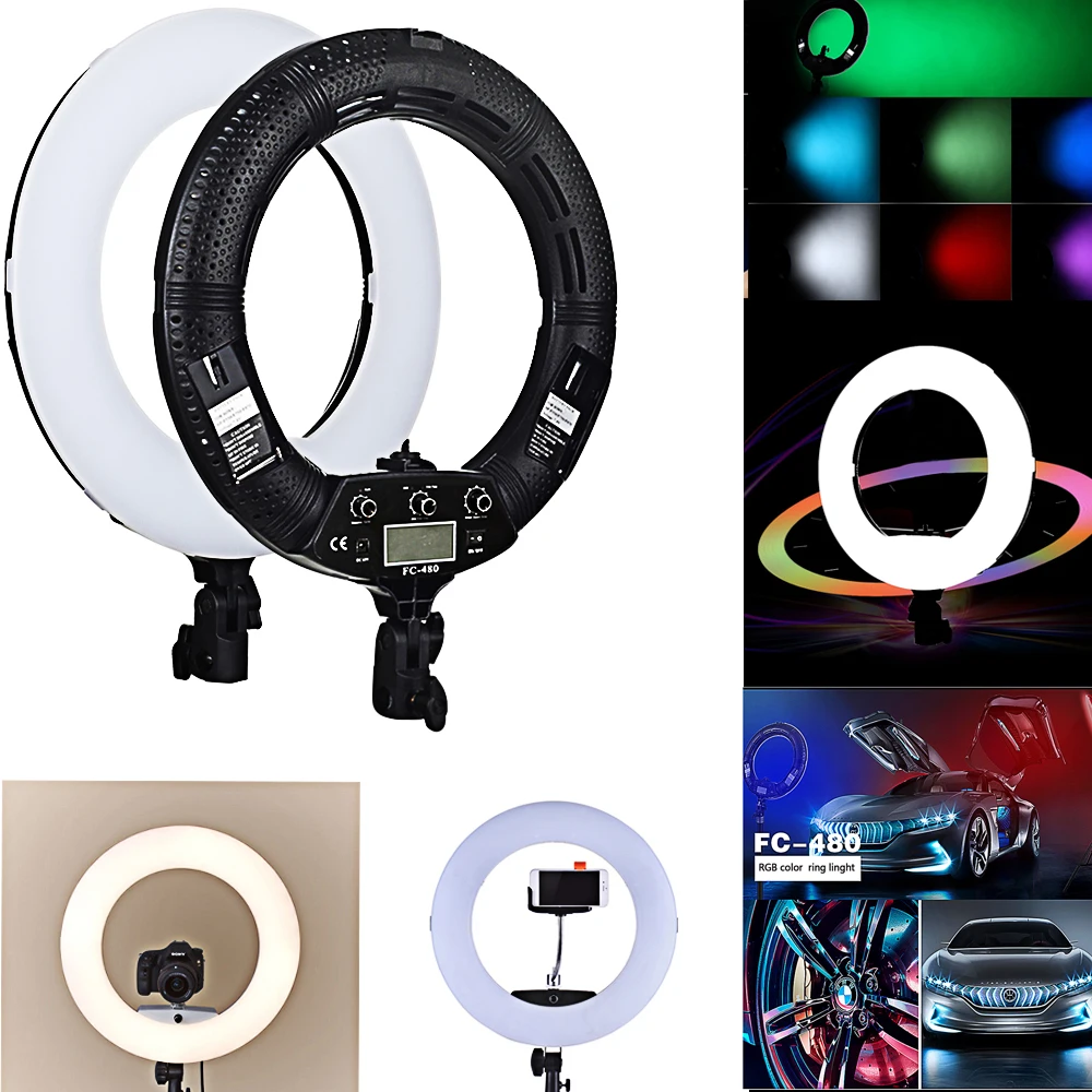 Yidoblo Black FC-480 RGB LED Ring Light LED Video Makeup Lamp Photography Movie film Studio broadcast Ring lamp +2M stand+ bag