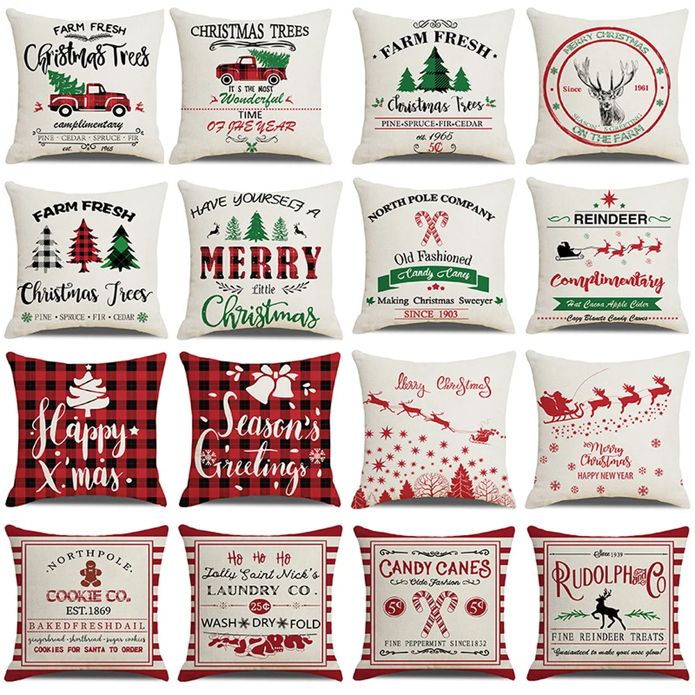 Christmas Decor Pillow Cover 45x45cm  Winter Farmhouse Holiday Throw Pillowcase Xmas Decorative Cushion Case for Seat Chair Sofa