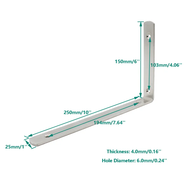 4PCS Corner Shelf Bracket,Heavy Duty Stainless Steel L Bracket Corner Brace,Right Joint Angle Brackets Hardware 250x150x4mm