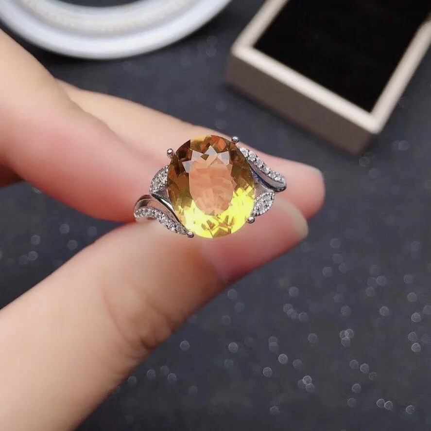 Elegant 925 Silver Crystal Ring for Party 10mm*12mm 5ct VVS Grade Natural Citrine Ring Sterling Silver Citrine Jewelry