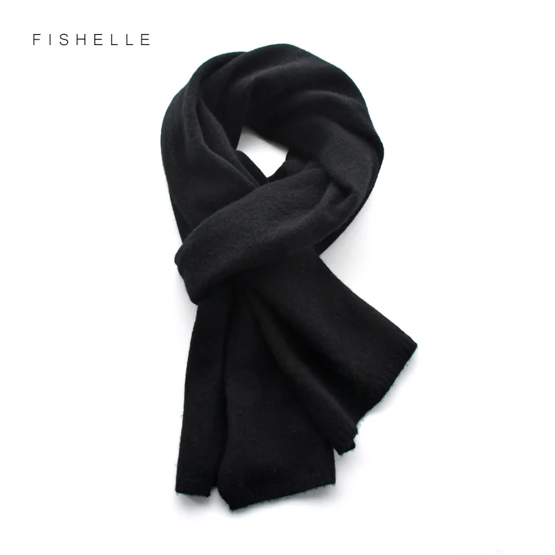 2023 new black wool scarf thin men and women small scarves winter warm knitted short scarf unisex solid color