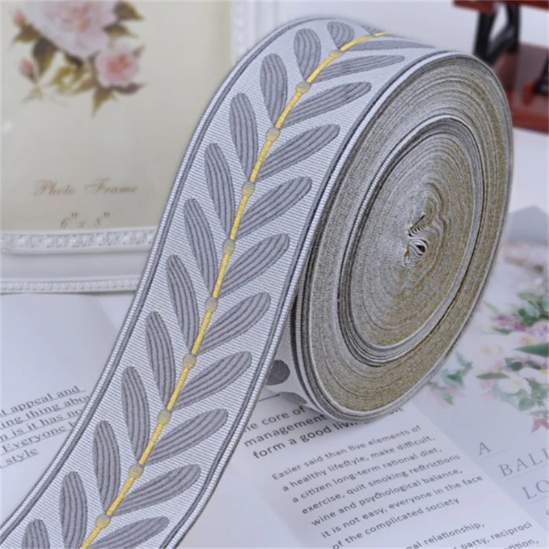 12M Leaf Jacquard Webbing Curtain Trim Embroidery Ribbon Sofa Cushion Dress Lace Tablecloth Tassel Fringe Accessories Home Decor