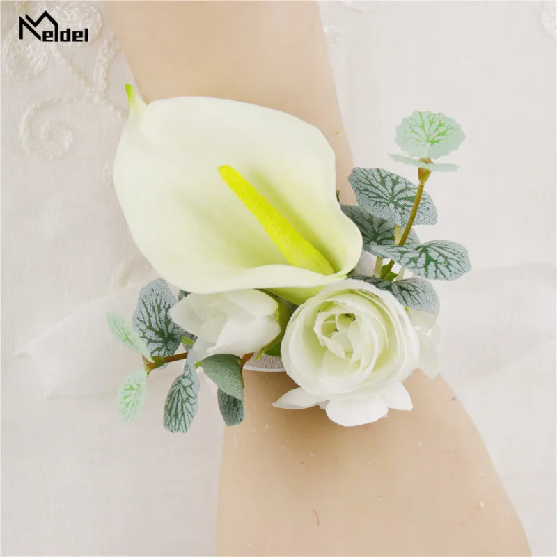 Melda, bracelete de noiva, pulseira para menina, noivo, boutique, seda artificial, rosa, calla, lírio de flor para homens, festa de casamento, decoração de flores