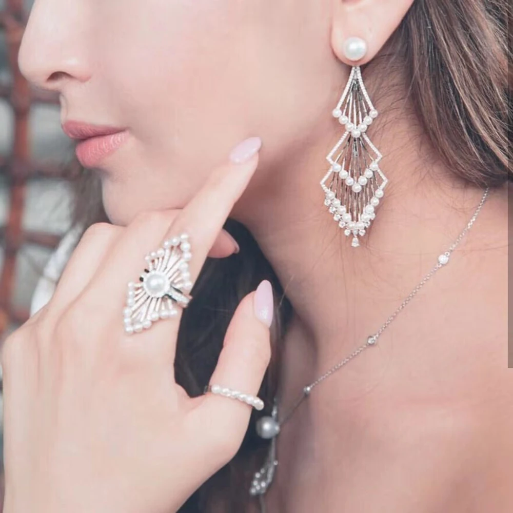 

HIBRIDE Elegant Long Earrings for Wedding Party Top Quality AAA Clear Cubic Zirconia Drop Earring brincos para as mulheres E-736